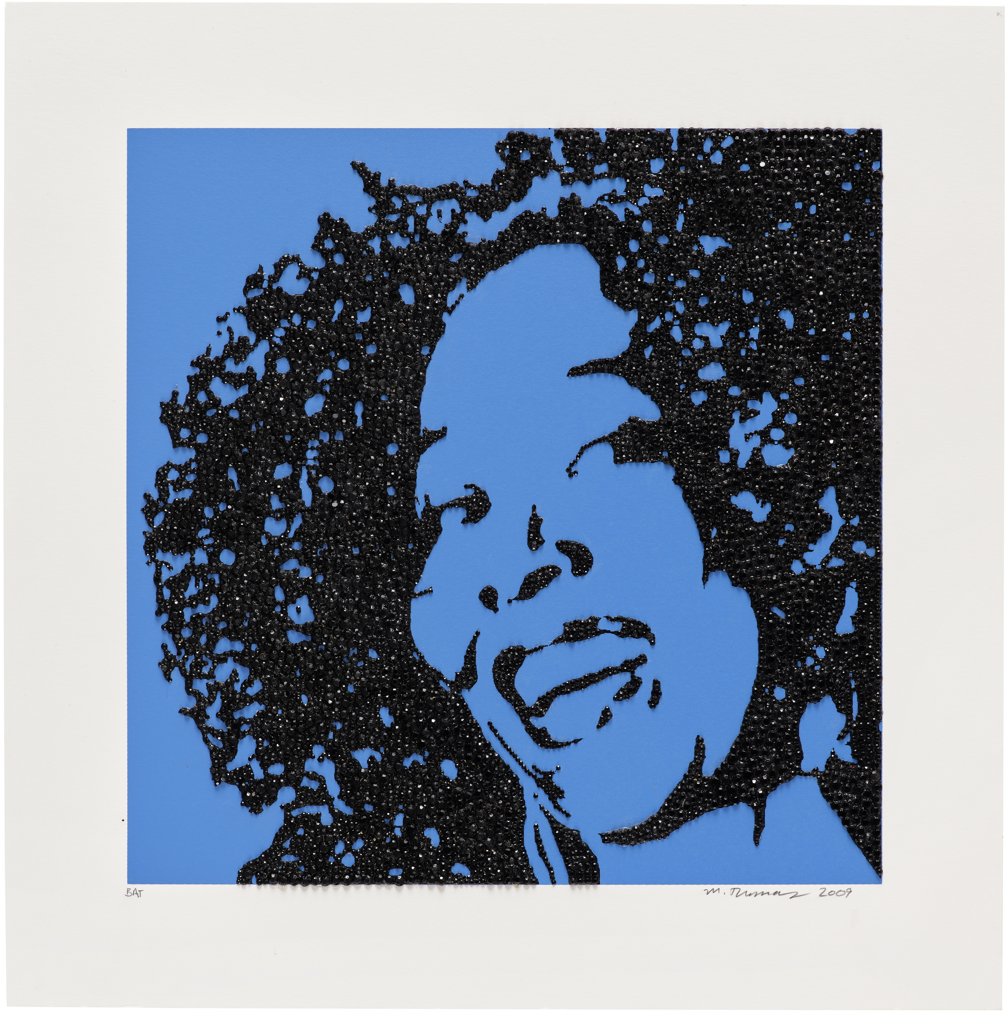 Artwork by Mickalene Thomas, Trois Divas (AEIOU and sometimes Y, Made of three screenprints in colors