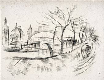 Stadt am Fluss / Kampfszene am Flussufer / Paar am Meer / Badende / Kampf gegen das Ungeheuer / Zwei Kampfszenen