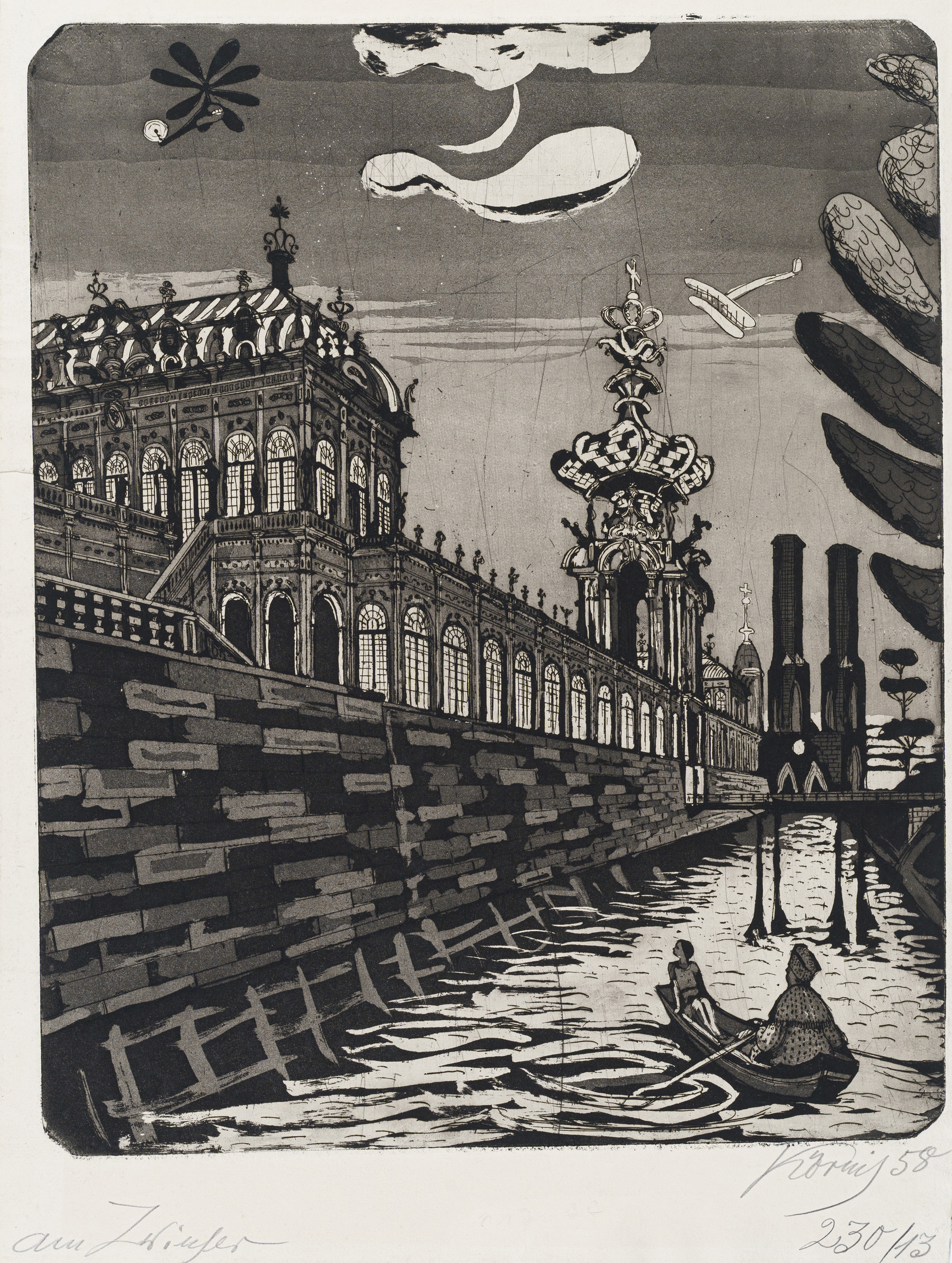 Artwork by Hans Körnig, Am Zwinger, Made of Aquatint Und Radierung Auf Chamoisfarbenem Papier