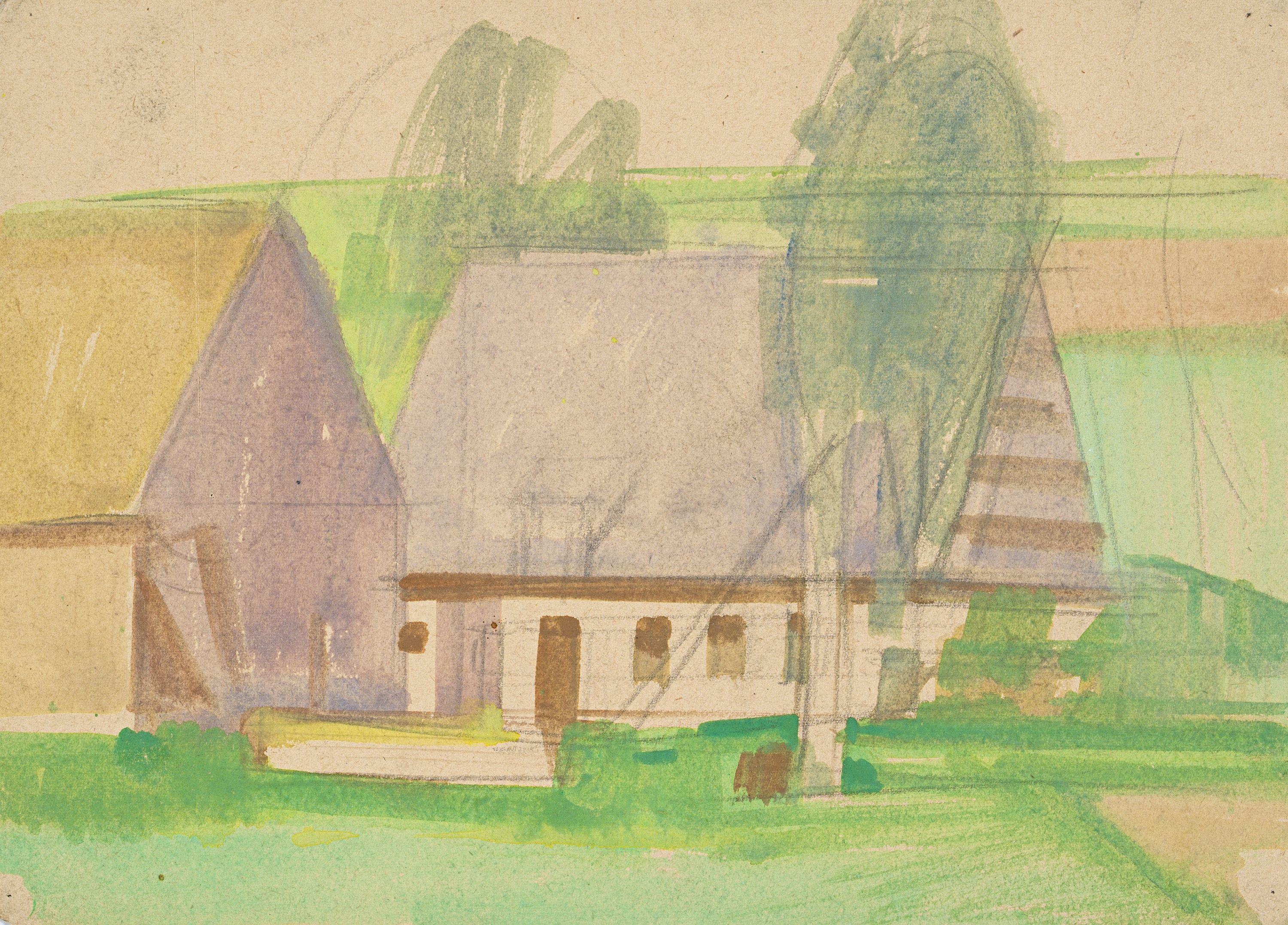 Artwork by Hermann Glöckner, Herbst in Fürstenau, Made of Watercolour Über Bleistift Auf Bräunlichem Papier