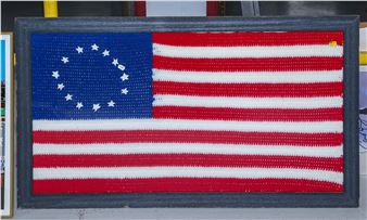 A Large Framed Knit of Early American Flag - Cindy Warfield