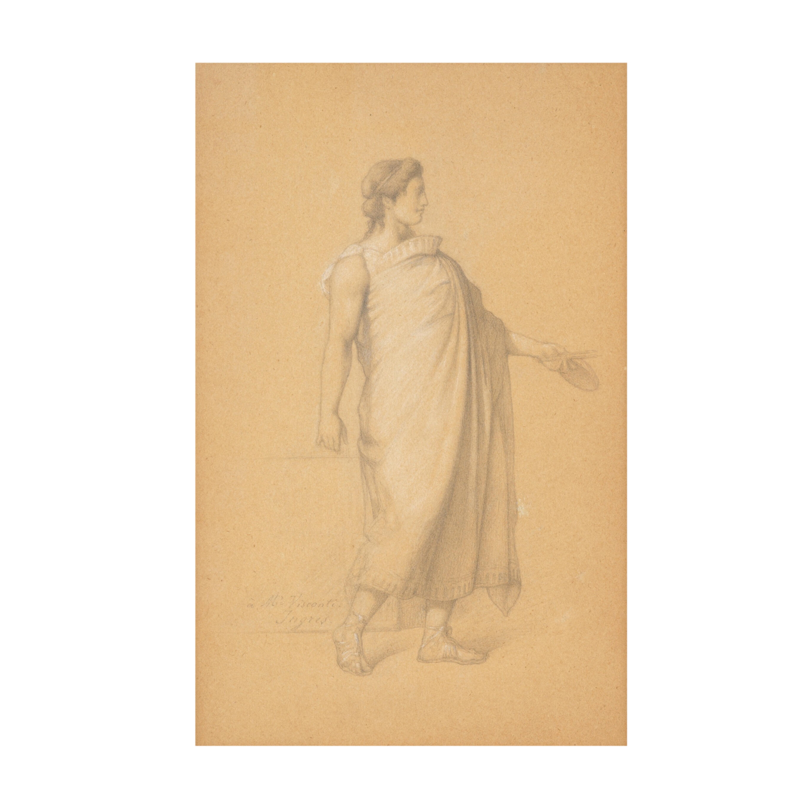 Artwork by Jean-Auguste-Dominique Ingres, Apelle tenant sa palette et ses pinceaux, Made of black pencil and white on beige paper