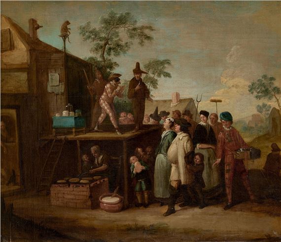 Scène de la Commedia dell'Arte sur une place - Louis-Joseph Watteau