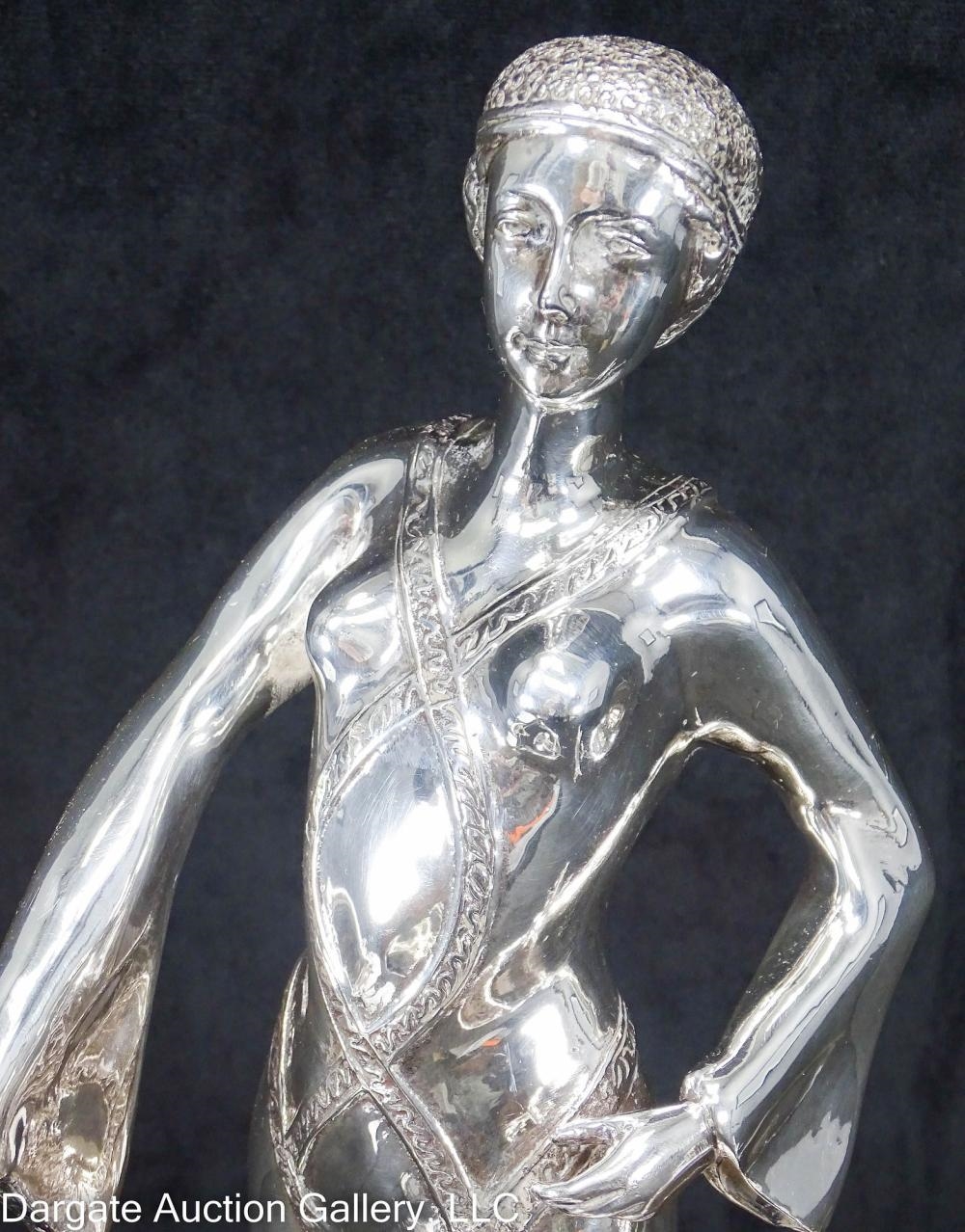 Artwork by Erté, STERLING ERTE STYLE LADY w/ GREYHOUNDS SCULPTURE, Made of Sterling Silver