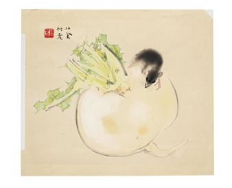 Rat on Turnip; Boat and Reflections of the Moon - Seiho Takeuchi