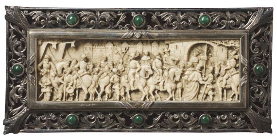 18th century. A sculpted ivory bas-relief representing a knightly scene - German School, 18th Century