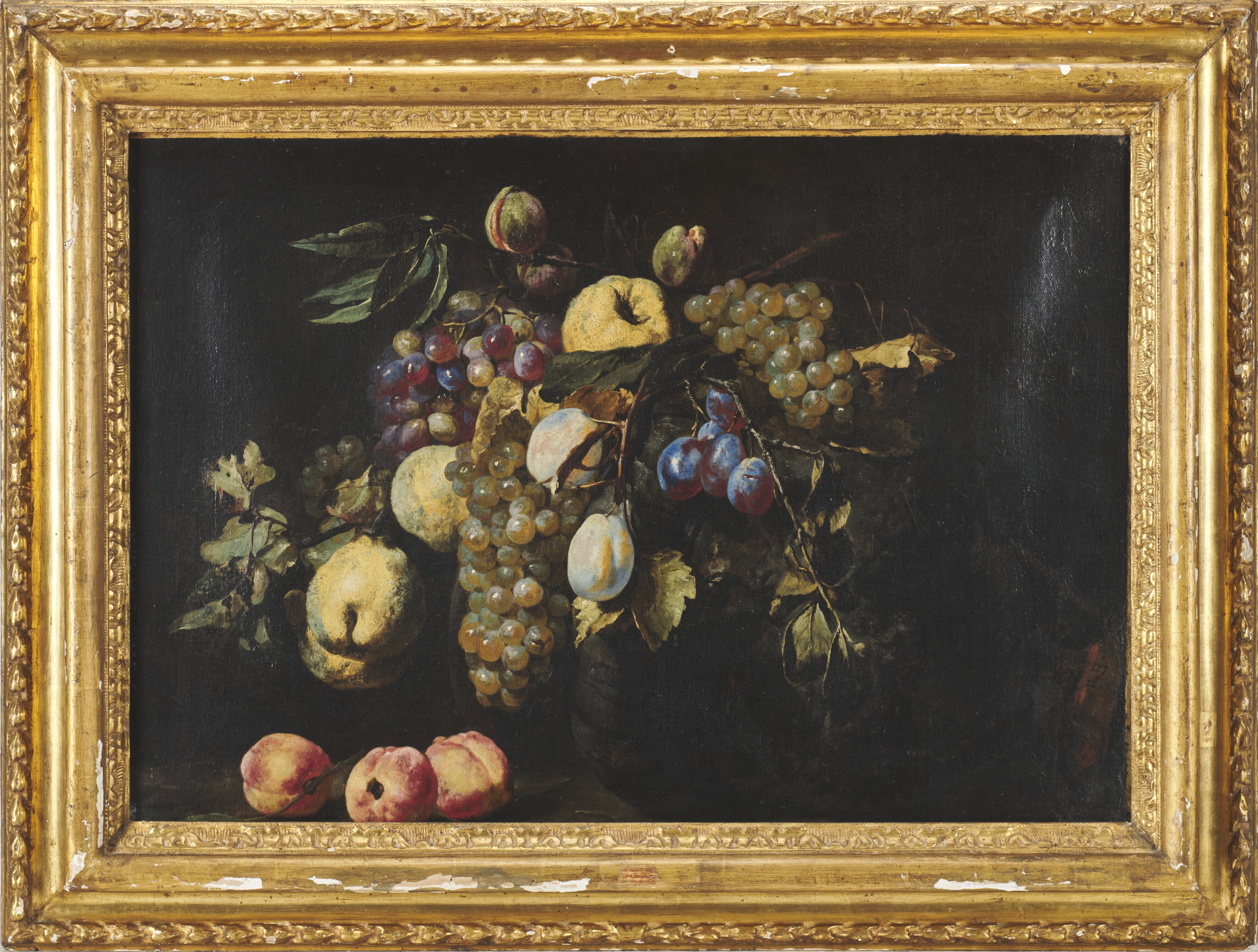 Artwork by Roman School, 17th Century, Composition with fruit basket, Made of oil on canvas