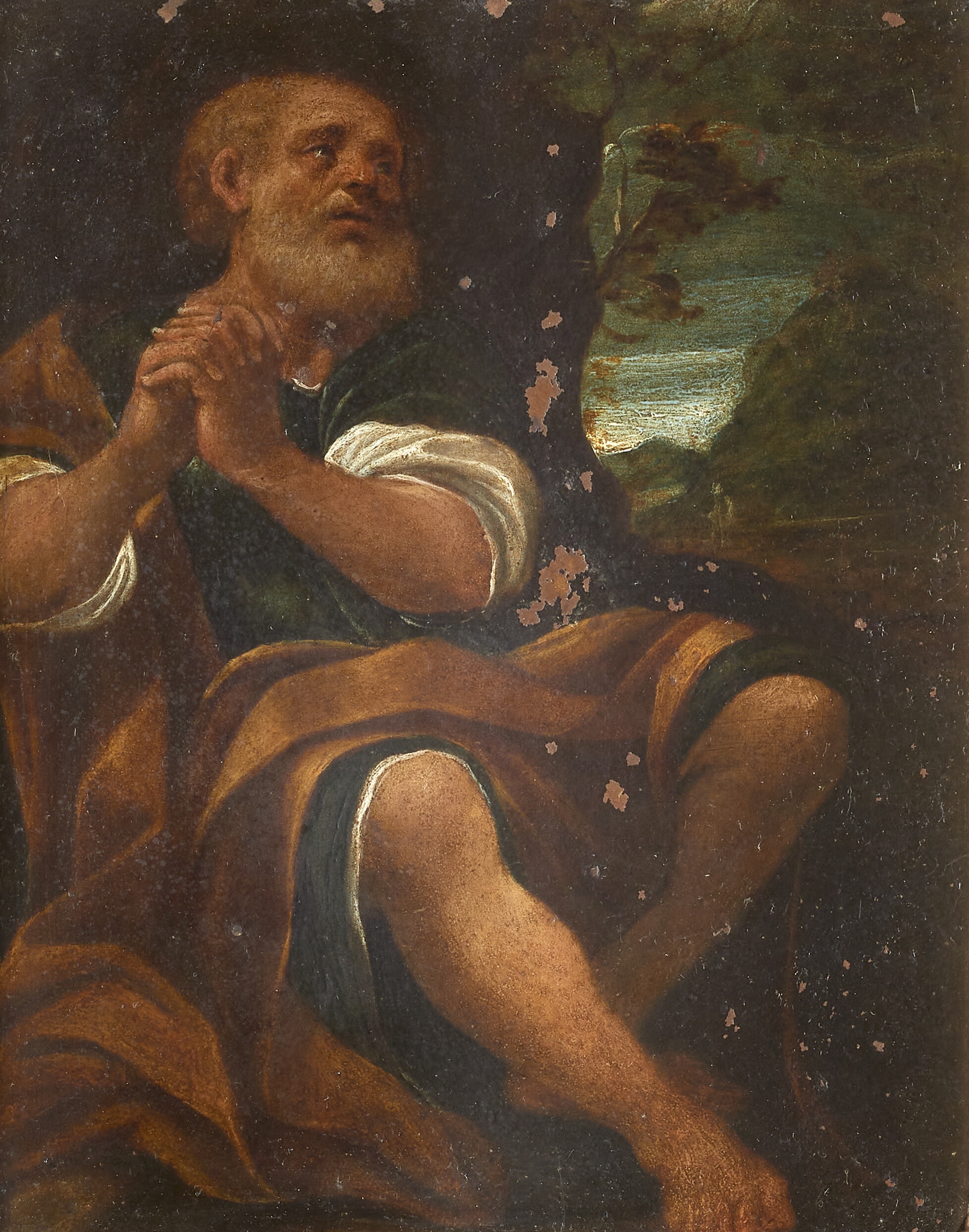 Artwork by Bolognese School, 17th Century, Crying of Saint Peter, Made of oil on copper
