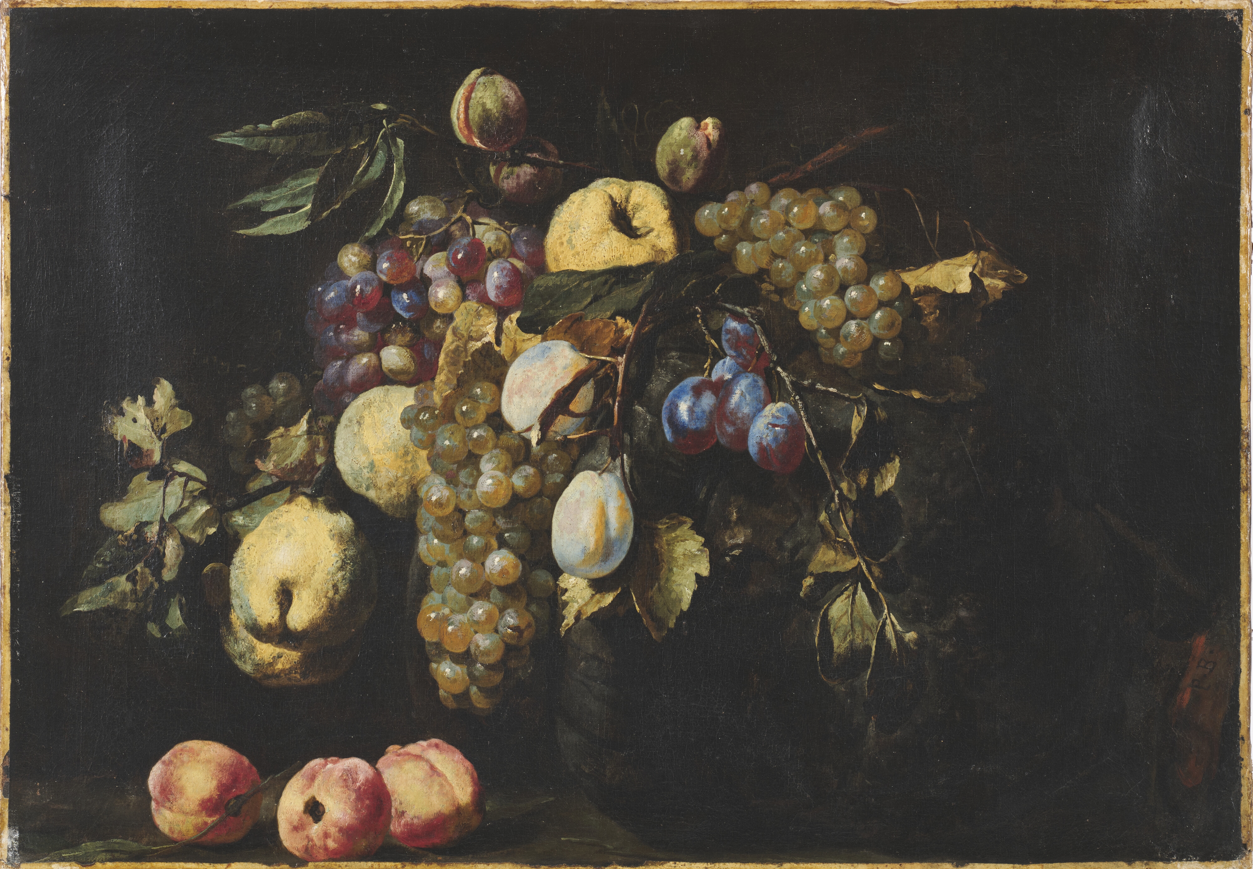 Artwork by Roman School, 17th Century, Composition with fruit basket, Made of oil on canvas