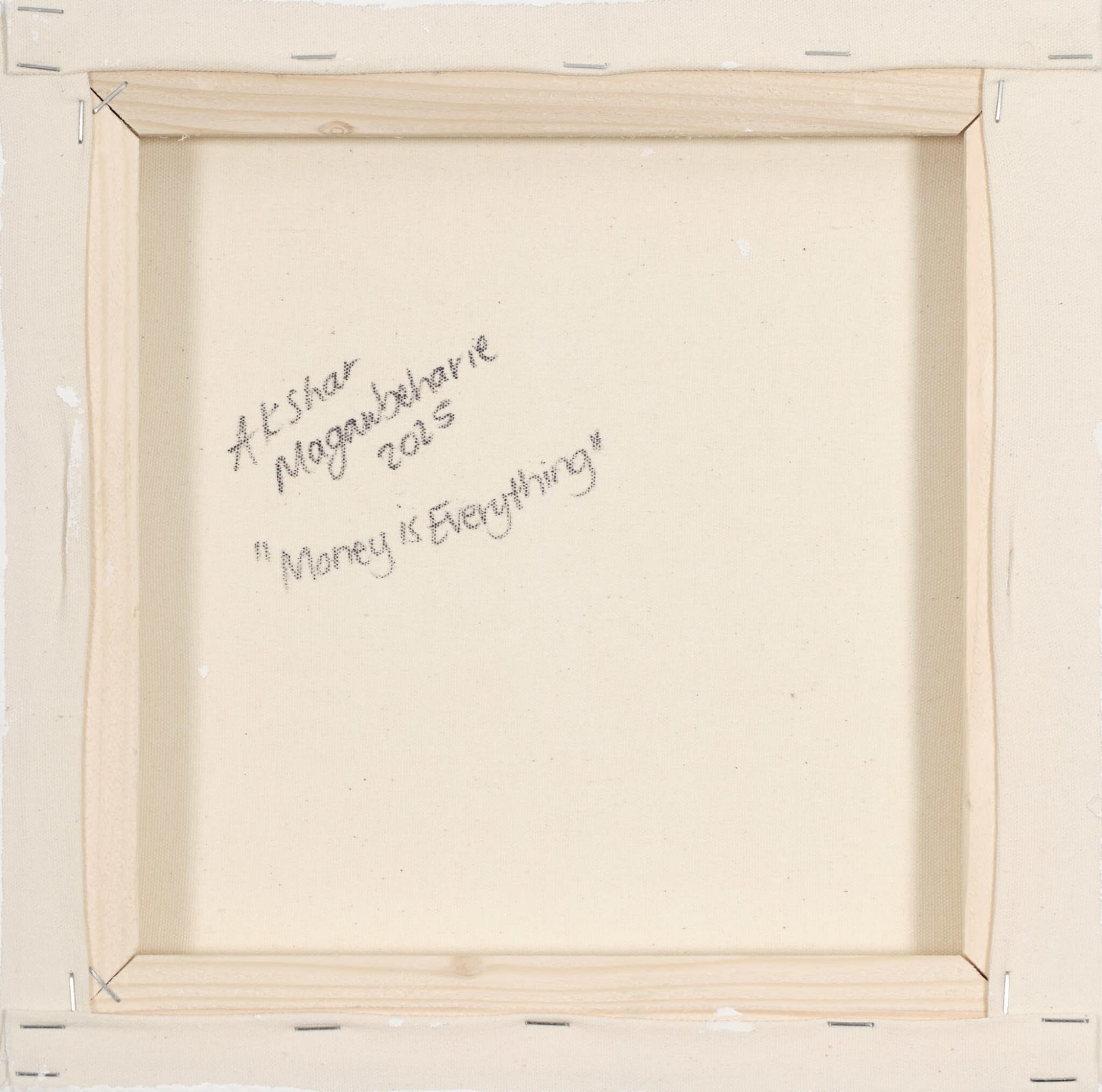 Artwork by Akshar Maganbeharie, Money is Everything, Made of charcoal, pastel and acrylic on canvas