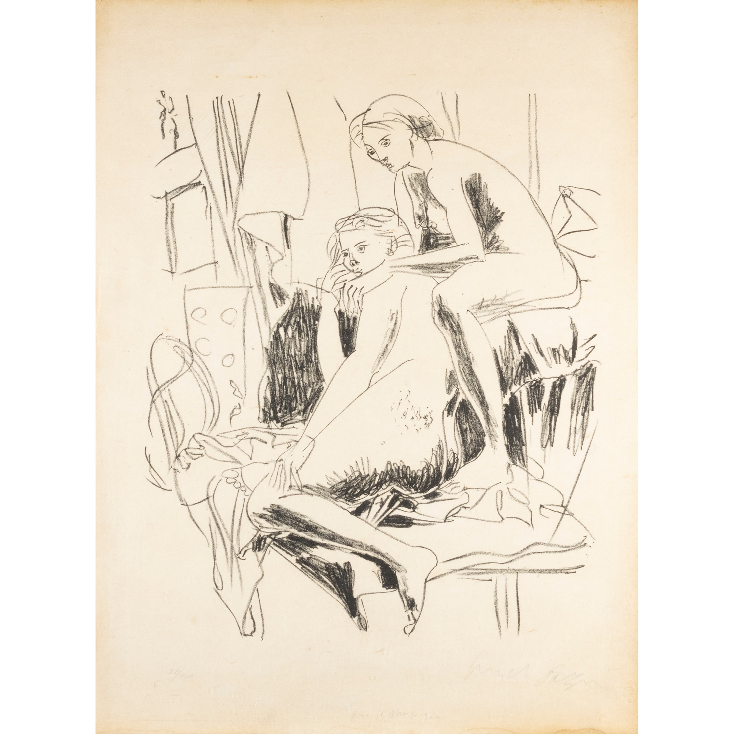 Artwork by Pericle Fazzini, Due nudi in interno, Made of Lithography