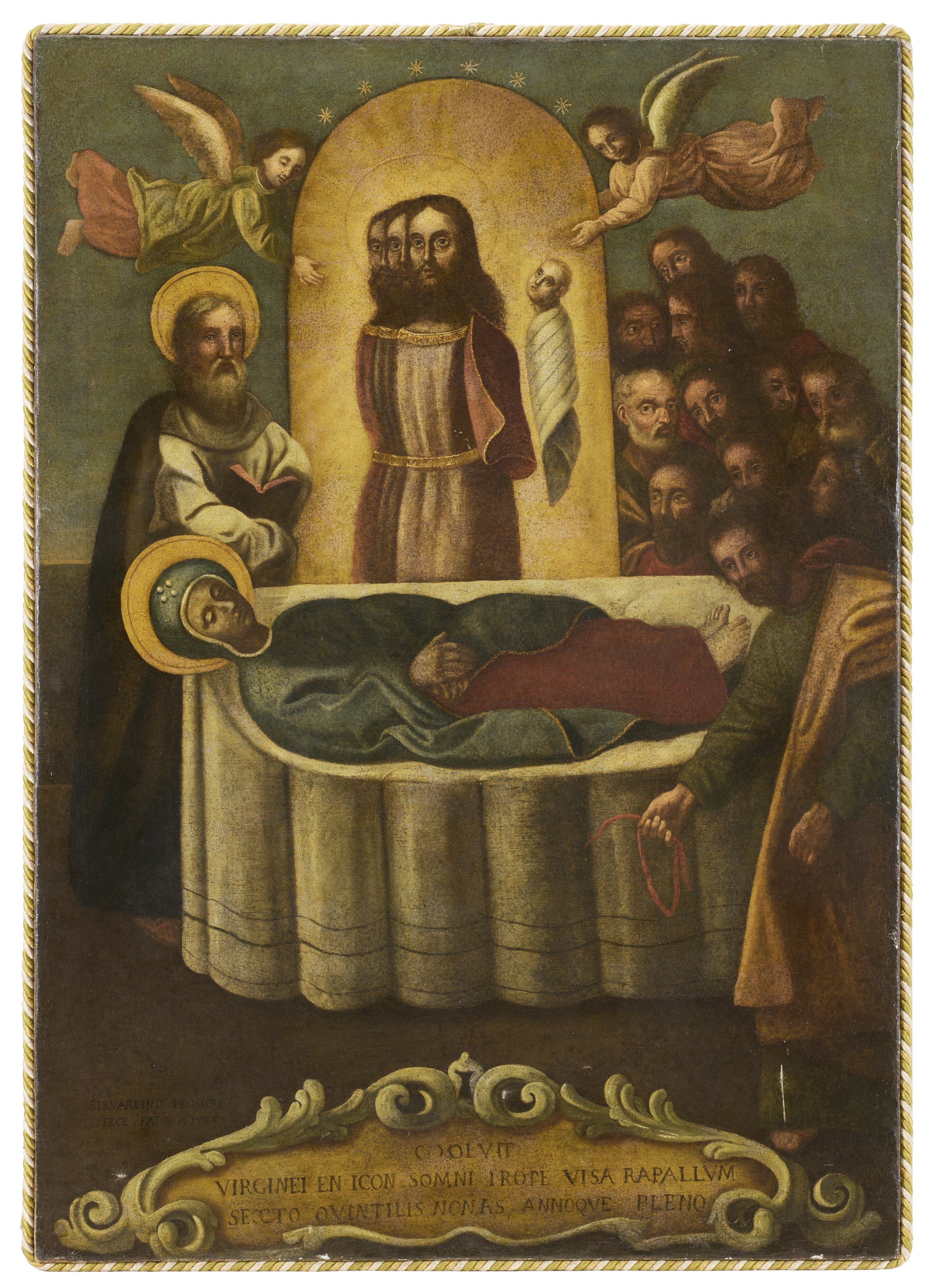 Artwork by Bernardino Prosperi, The Death of the Virgin with the Apostles and the Triune Body of Jesus, Made of oil on canvas