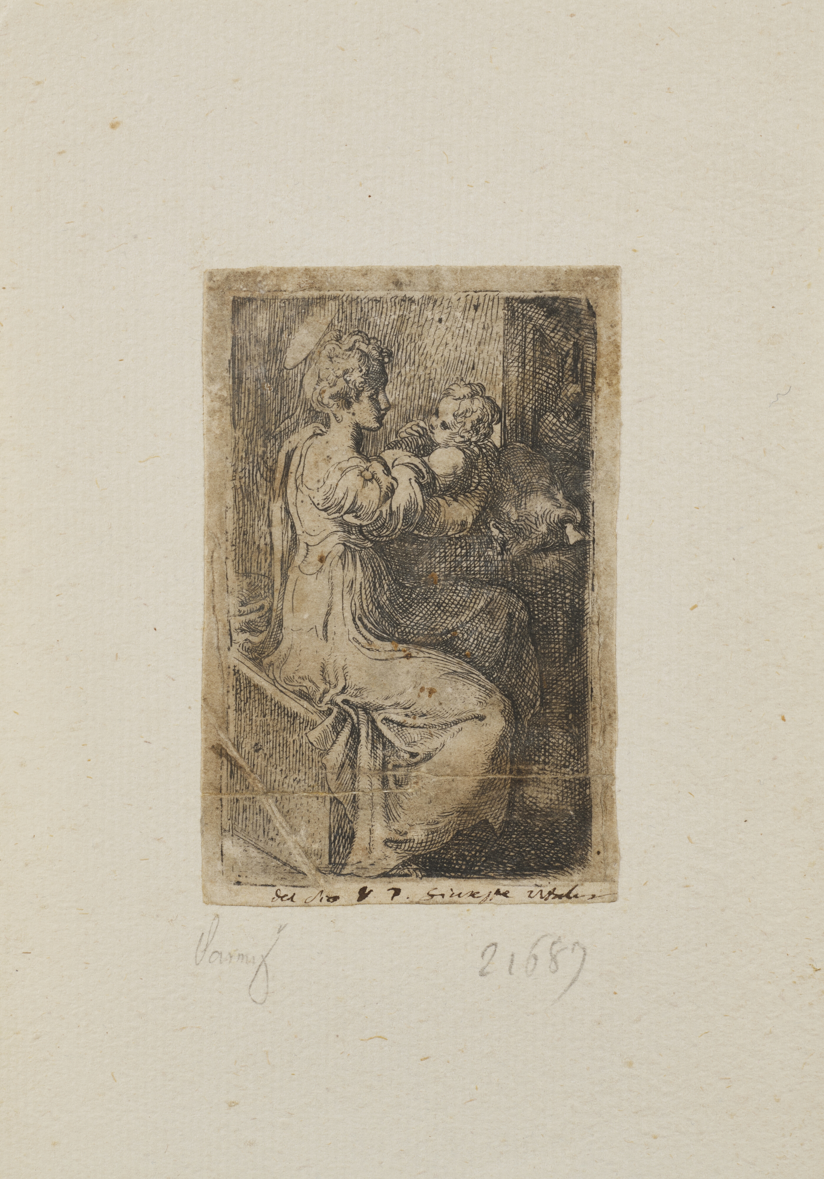 Artwork by Parmigianino, Guido Reni, Girl with a cushion, Made of engravings