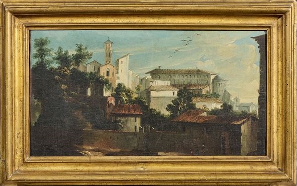 Artwork by Gaetano Vetturali, Veduta di una città, Made of oil on canvas