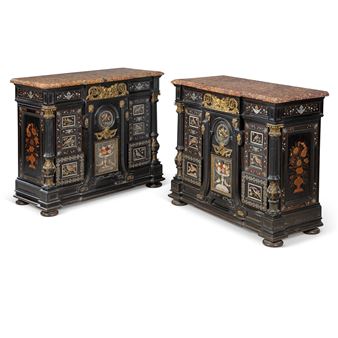 BY LOUIS-AUGUSTE-ALFRED BEURDELEY, MID-19TH CENTURY, INCORPORATING SOME LATE 17TH CENTURY PIETRE DURE PLAQUES - Louis-Auguste-Alfred Beurdeley