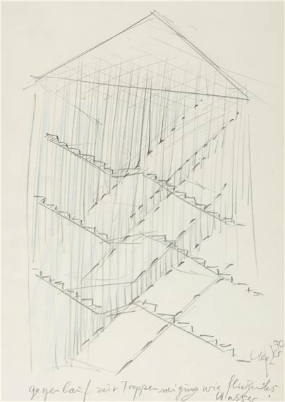 Gegenlauf zur Treppenneigung wie fließendes Wasser - Günther Uecker