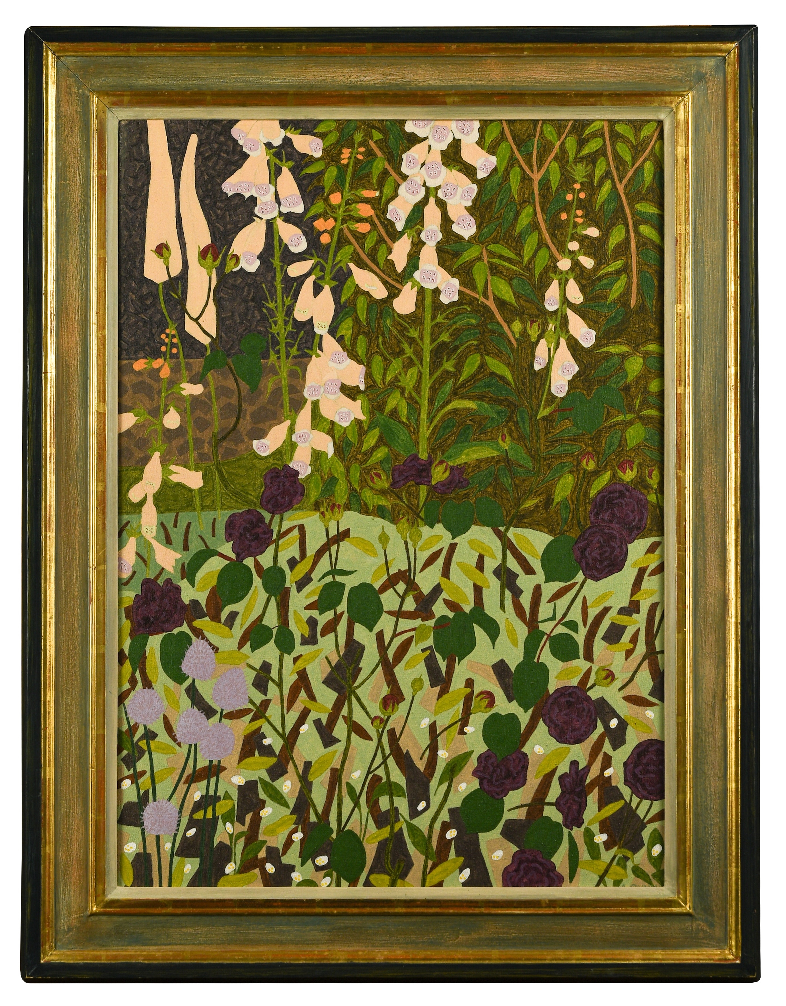 Artwork by Angela Gunn, Cardinal de Richlieu and Apricot Foxgloves, Made of Oil On Canvas