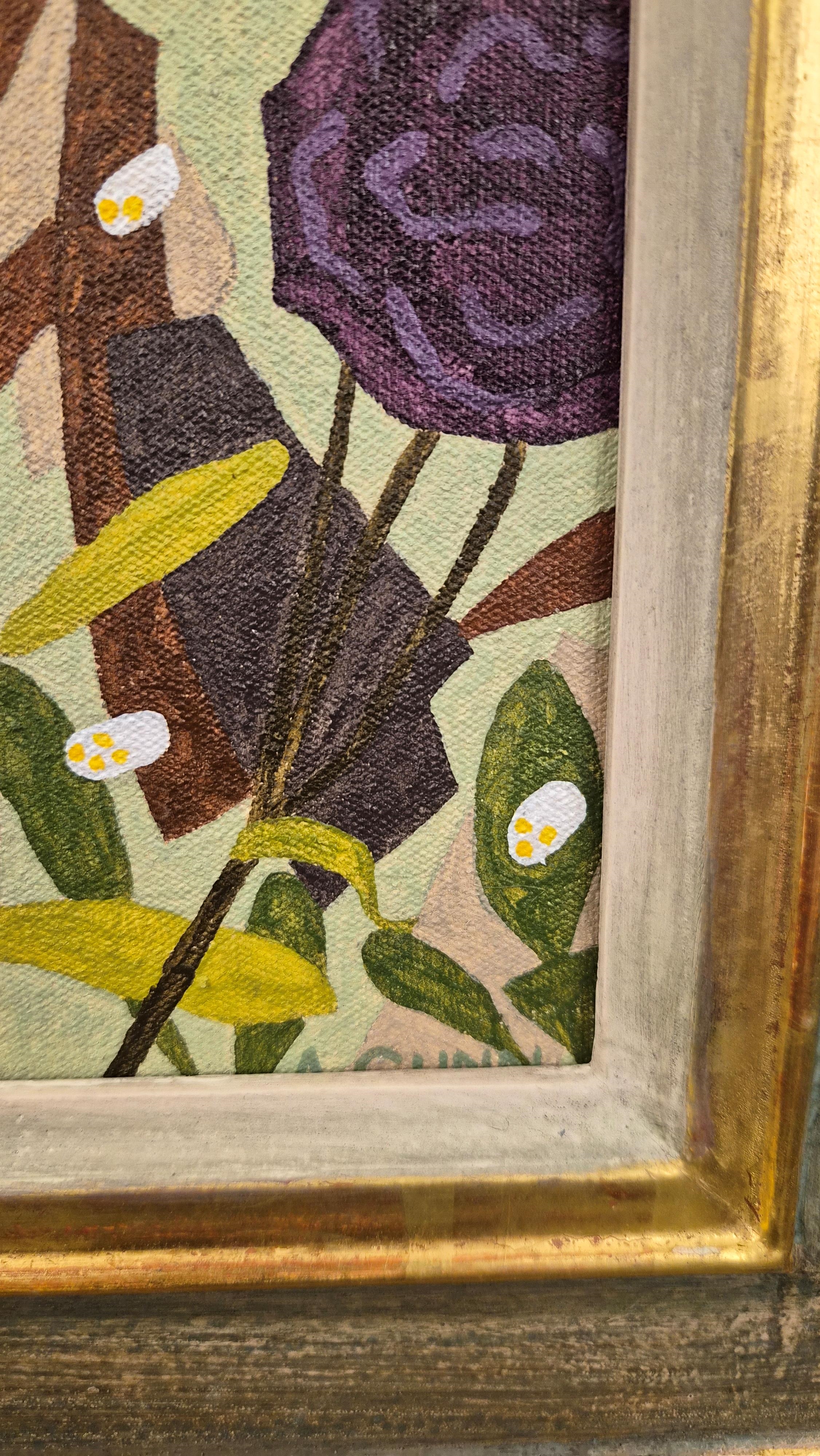 Artwork by Angela Gunn, Cardinal de Richlieu and Apricot Foxgloves, Made of Oil On Canvas