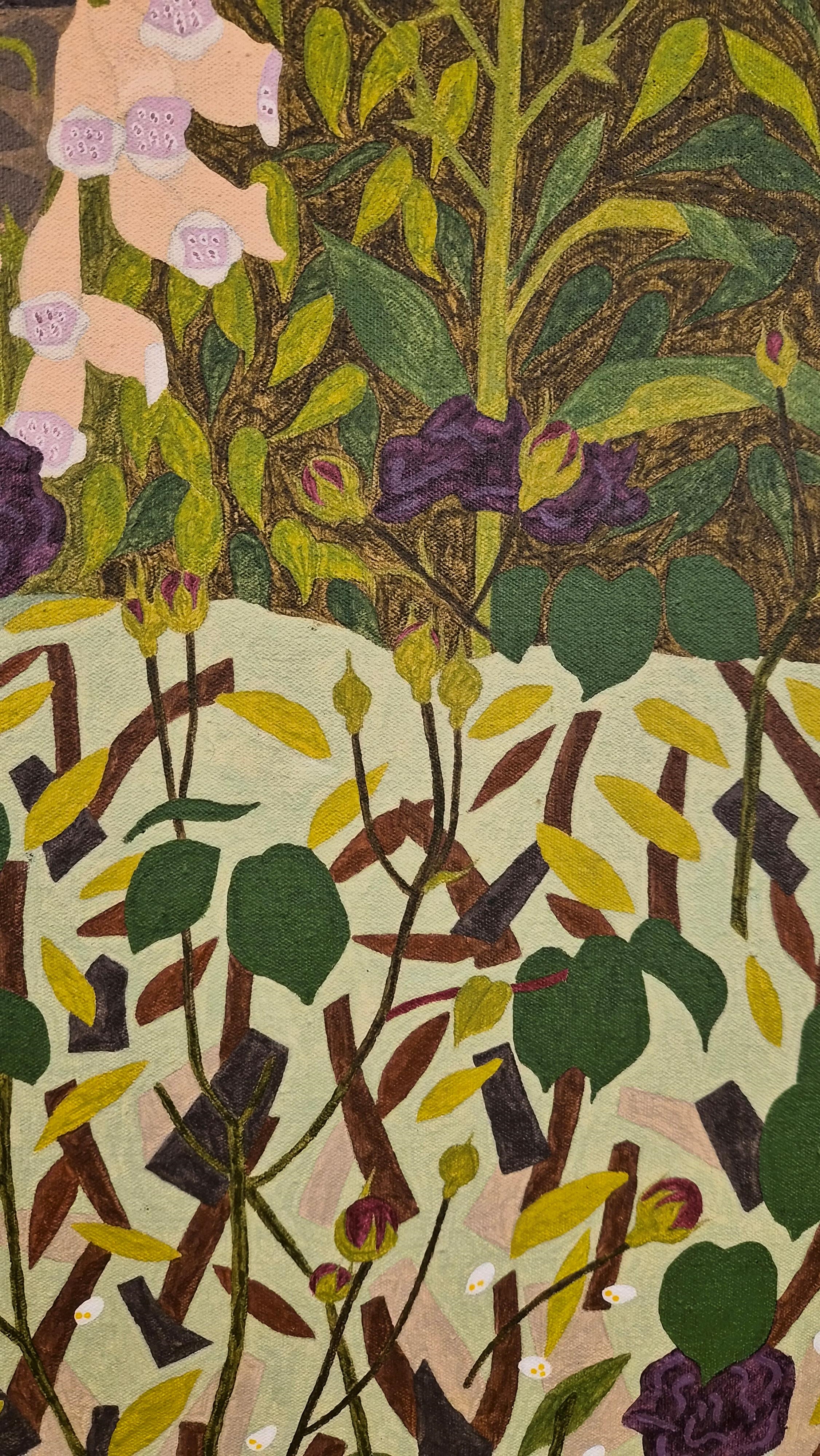 Artwork by Angela Gunn, Cardinal de Richlieu and Apricot Foxgloves, Made of Oil On Canvas