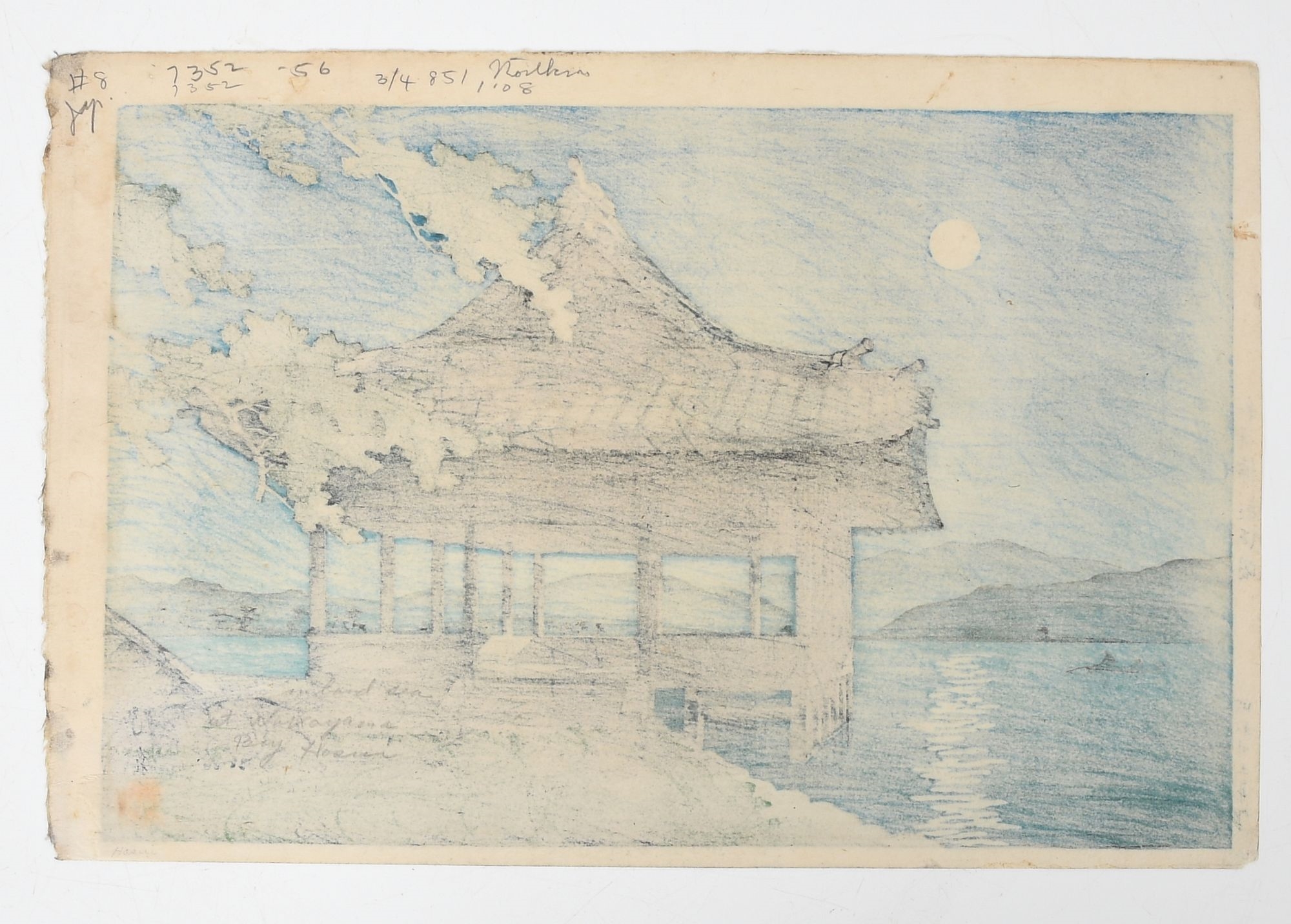 Artwork by Hasui Kawase, Full Moon at Kankai Pavillion, Wakanoura, Made of Woodblock Print