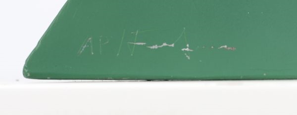 Artwork by Lucio Fontana, Rare pyramide en métal vert, ajouré de cercles épars, Made of Metal