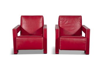 A pair of red leather Utrecht armchairs - Gerrit Rietveld