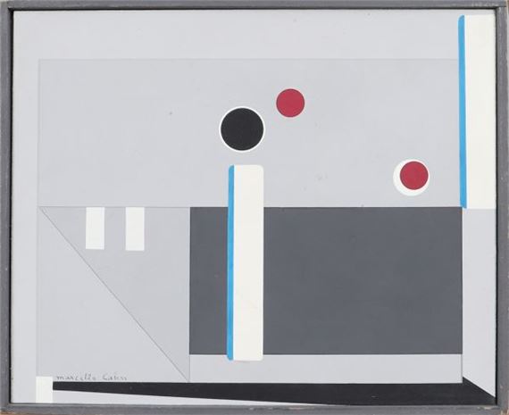 Traverses aux disques noir et rouges by Marcelle Cahn, 1966