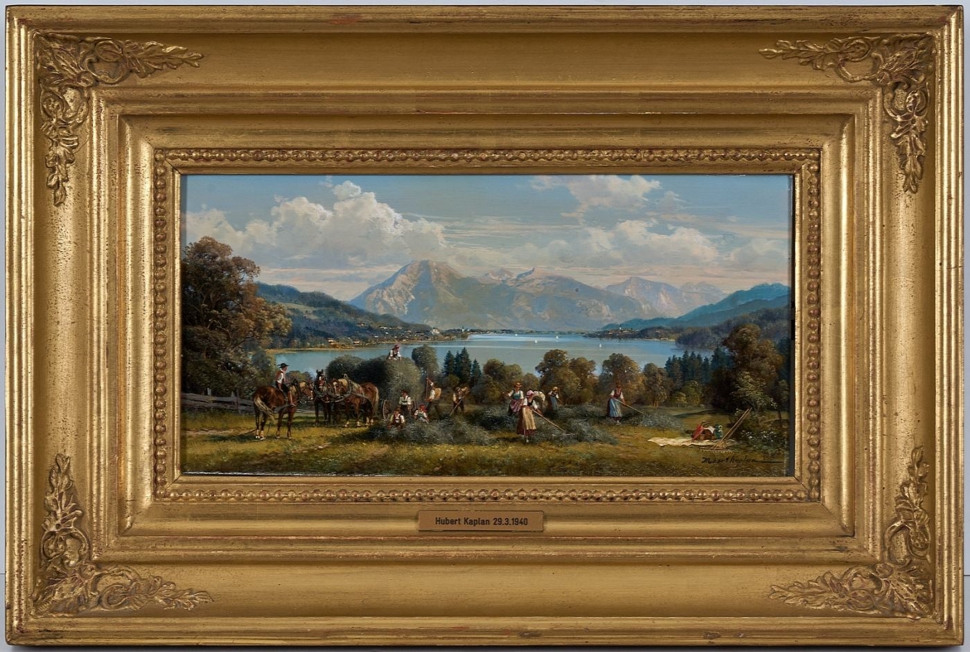 Artwork by Hubert Kaplan, Heuernte am Chiemsee, Made of oil on wood