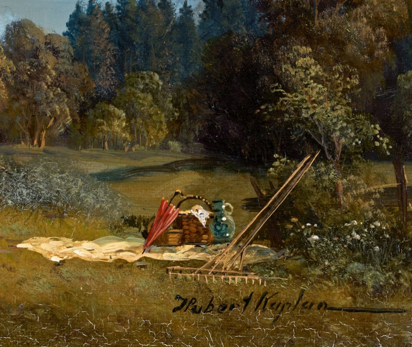 Artwork by Hubert Kaplan, Heuernte am Chiemsee, Made of oil on wood