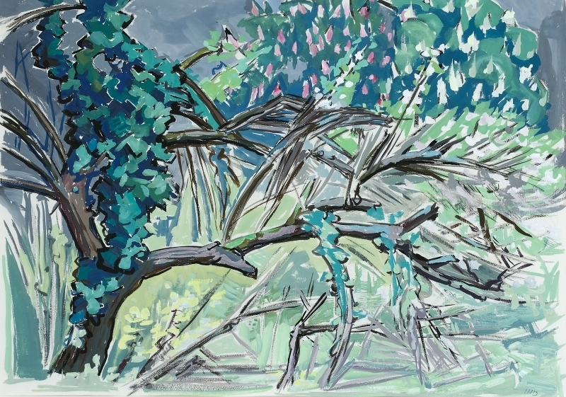 Artwork by Inge Hergenhahn, Zweige und Blüten, Made of Gouache