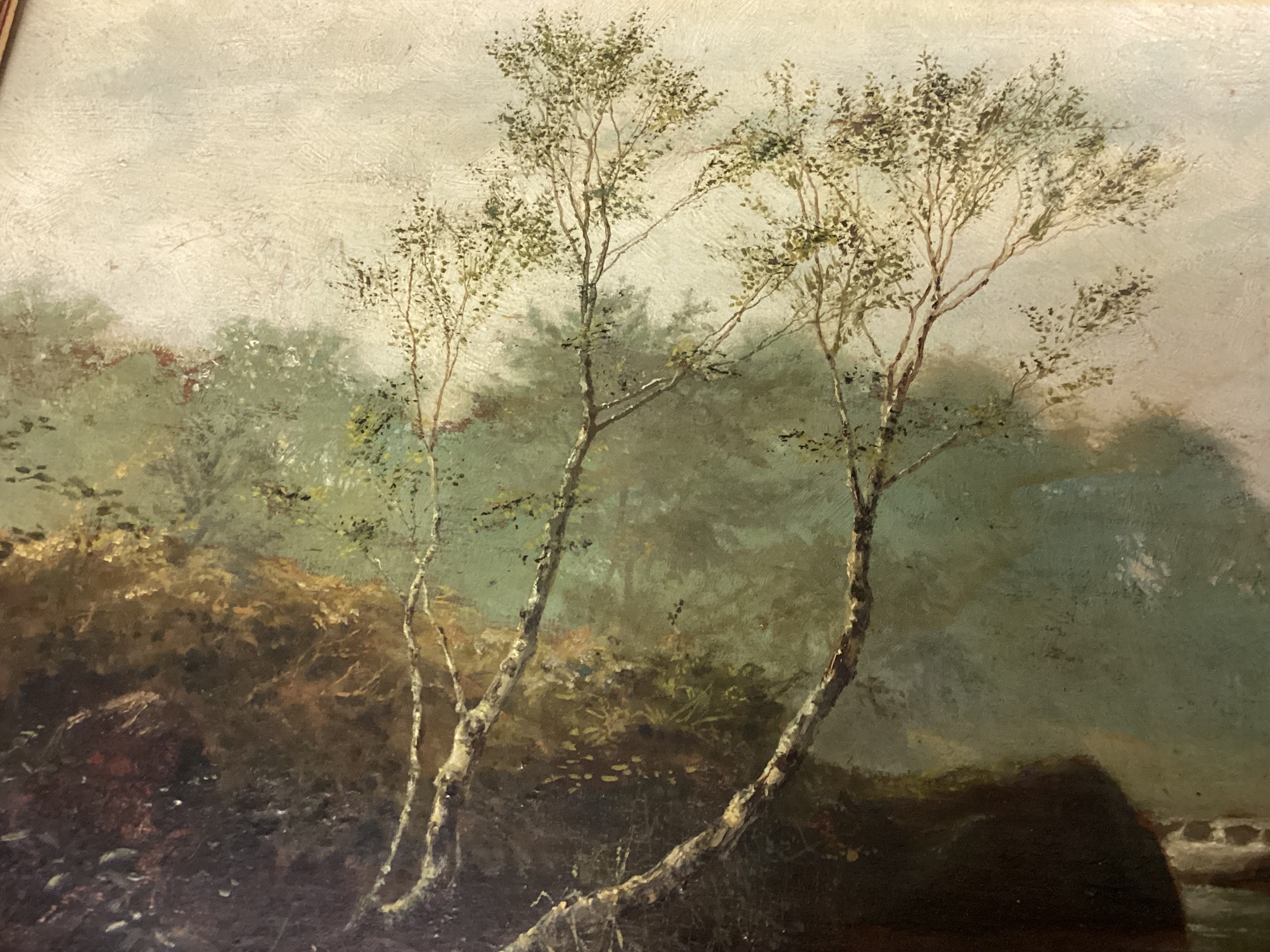 Artwork by Louis Hubbard Grimshaw, river scene, Made of Oil On Board