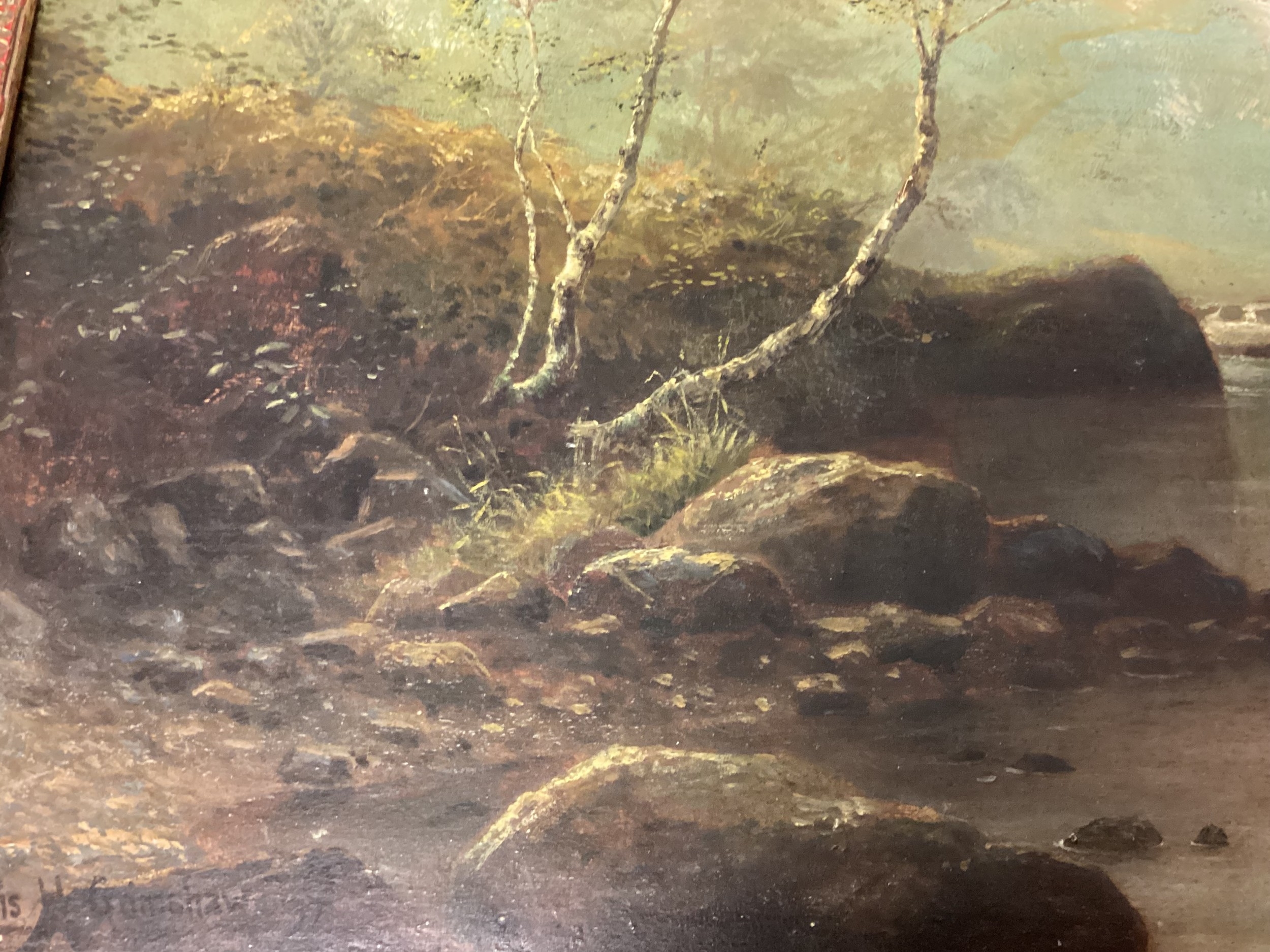 Artwork by Louis Hubbard Grimshaw, river scene, Made of Oil On Board