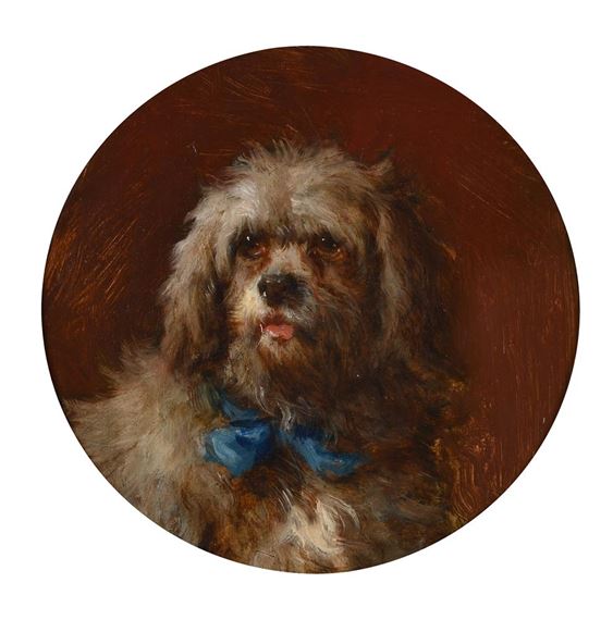 STUDY OF A SPANIEL WITH A BLUE BOW - George Earl