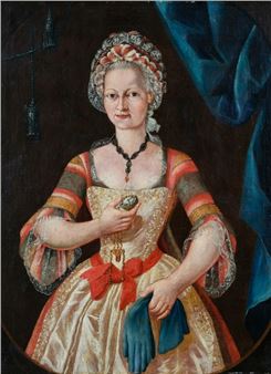 Damenbildnis - Junge Frau mit Spitzenhaube und Taschenuhr - Ruik Keijert