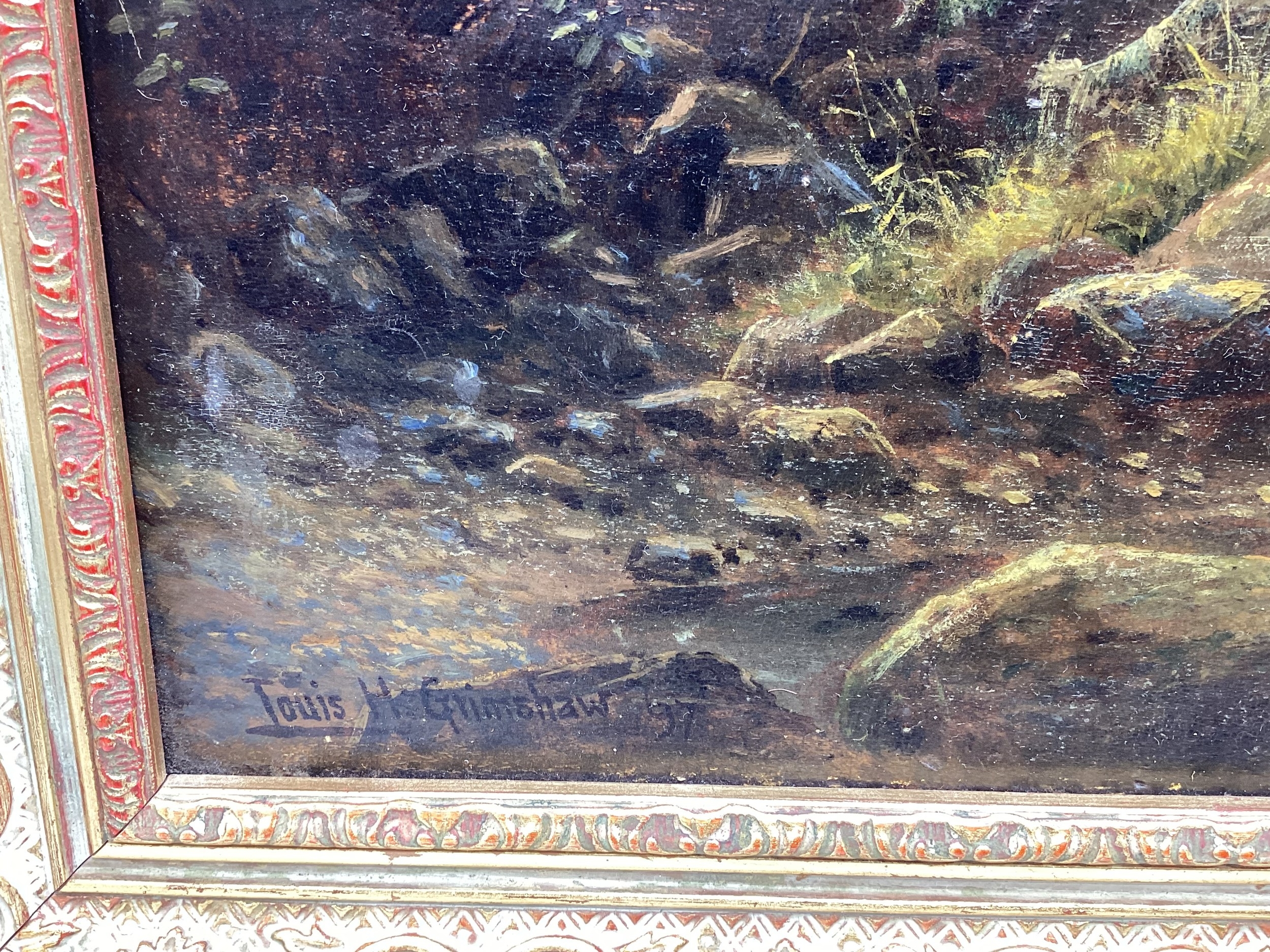 Artwork by Louis Hubbard Grimshaw, river scene, Made of Oil On Board