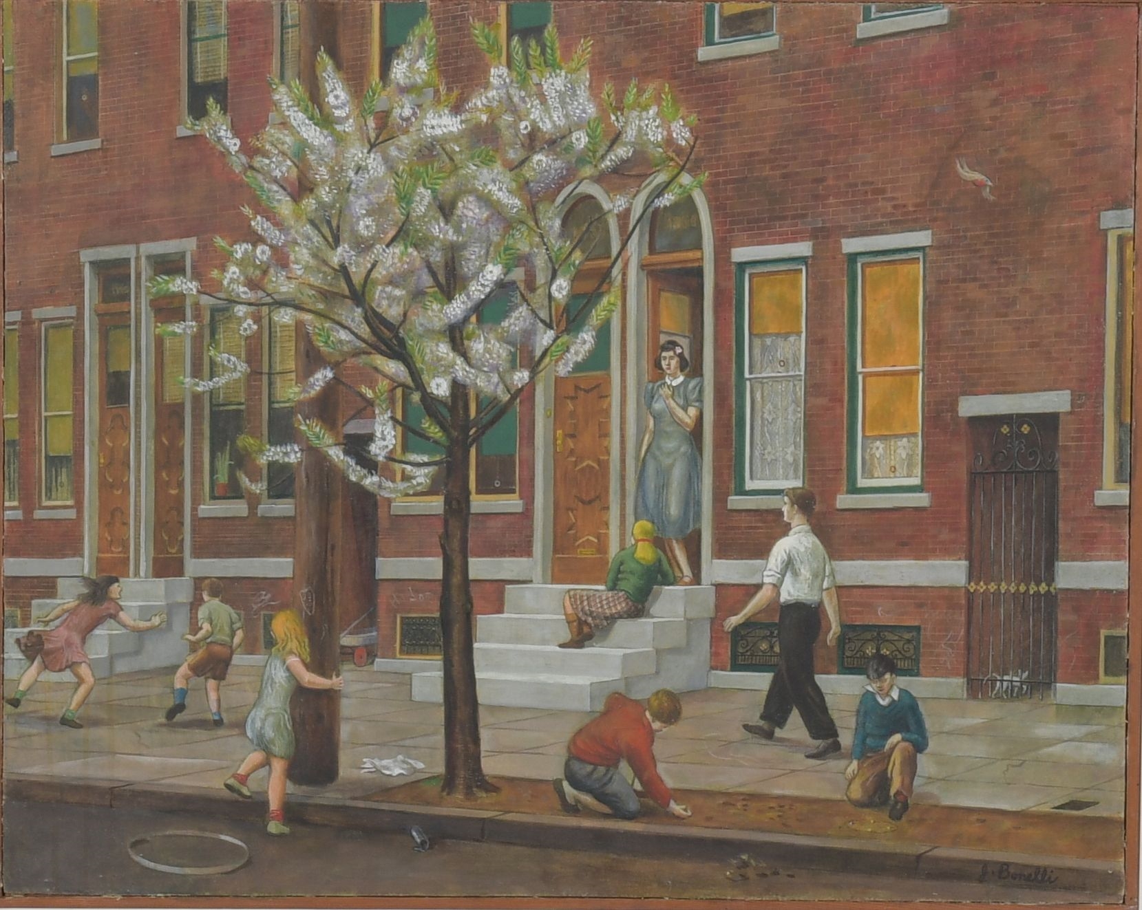 Artwork by James P. Bonelli, Spring in the City, Made of Oil On Board