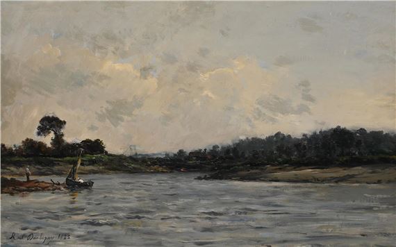 SAILING BOAT ON A LAKE by Karl Pierre Daubigny, 1885