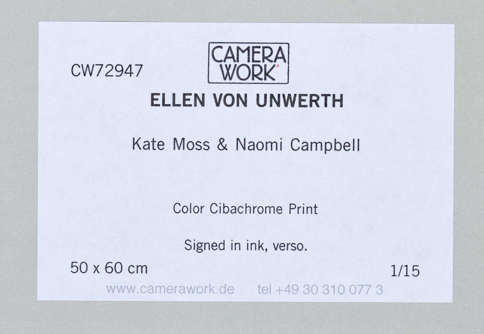 Artwork by Ellen von Unwerth, Kate Moss & Naomi Campbell, Made of Cibachrome Print