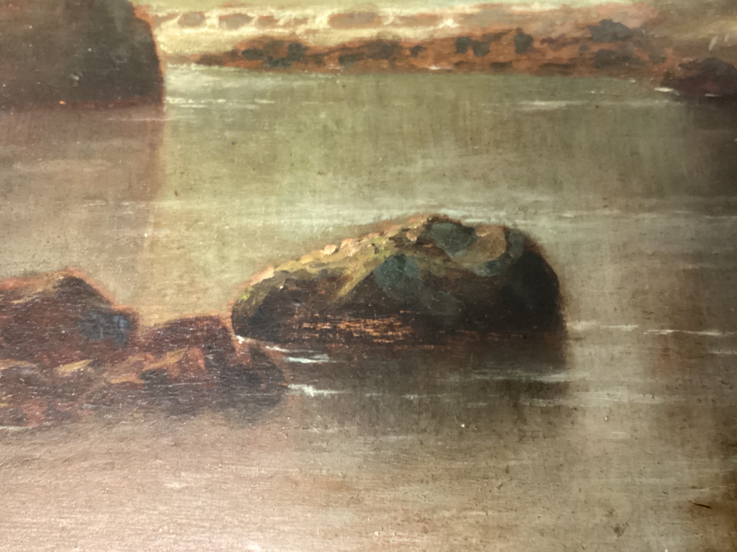 Artwork by Louis Hubbard Grimshaw, river scene, Made of Oil On Board