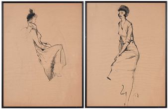 Pair of Figural Drawings - Thomas Downing