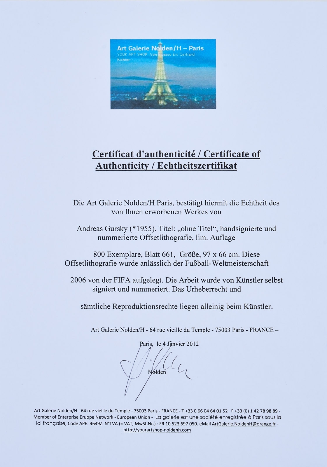 Artwork by Andreas Gursky, o.T. (FIFA - WM 2006, Made of offset print