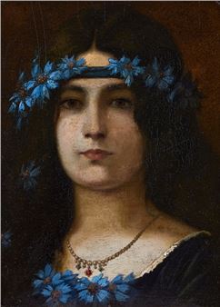 Portrait einer jungen Frau mit BlÃ¼tenschmuck - Franz von Stuck
