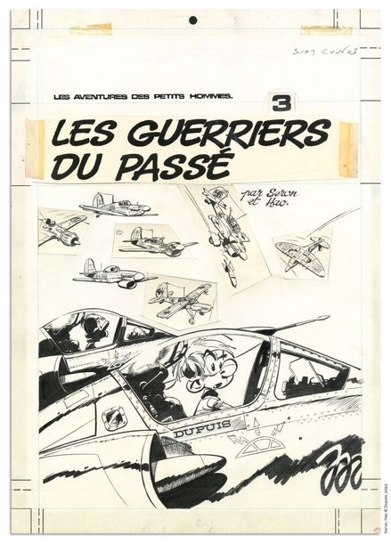 Artwork by Pierre Seron, The Little Men, Made of India Ink And Blue Pencil On Paper