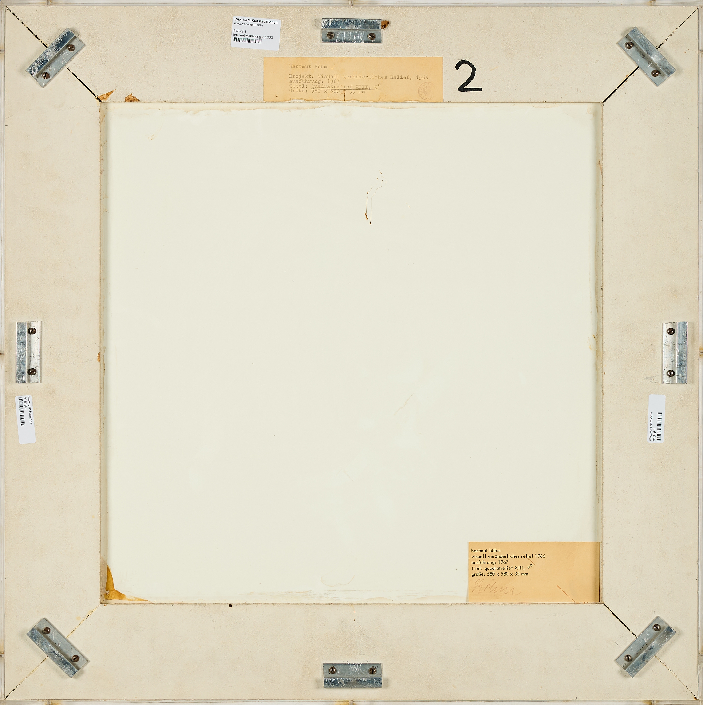 Artwork by Hartmut Böhm, Quadratrelief XIII, 9, Made of Visually Changeable Relief Made Of Cardboard Parts On Wood