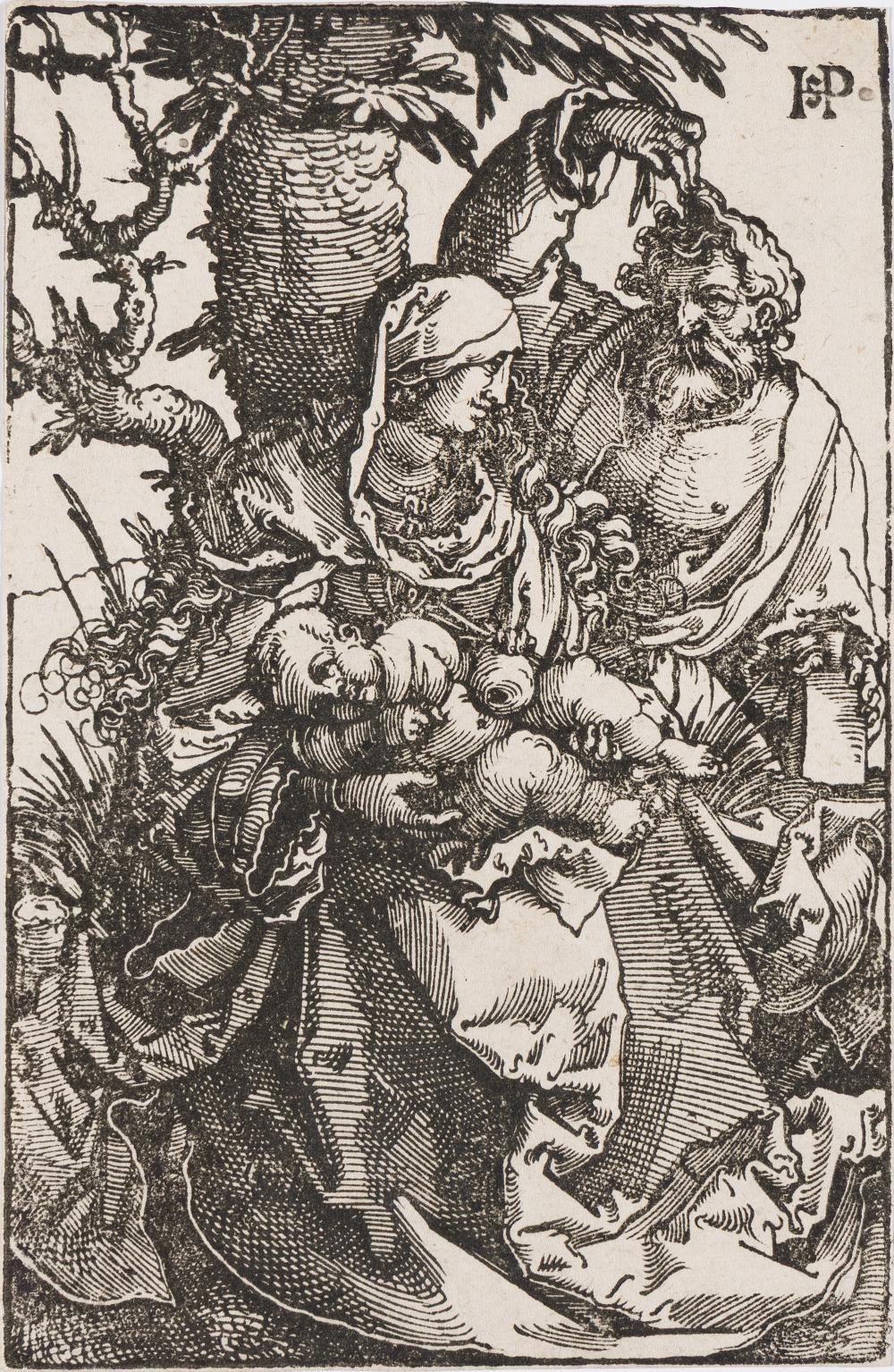 Artwork by Hans Sebald Beham, The Holy Family under a Tree, Made of Woodcut