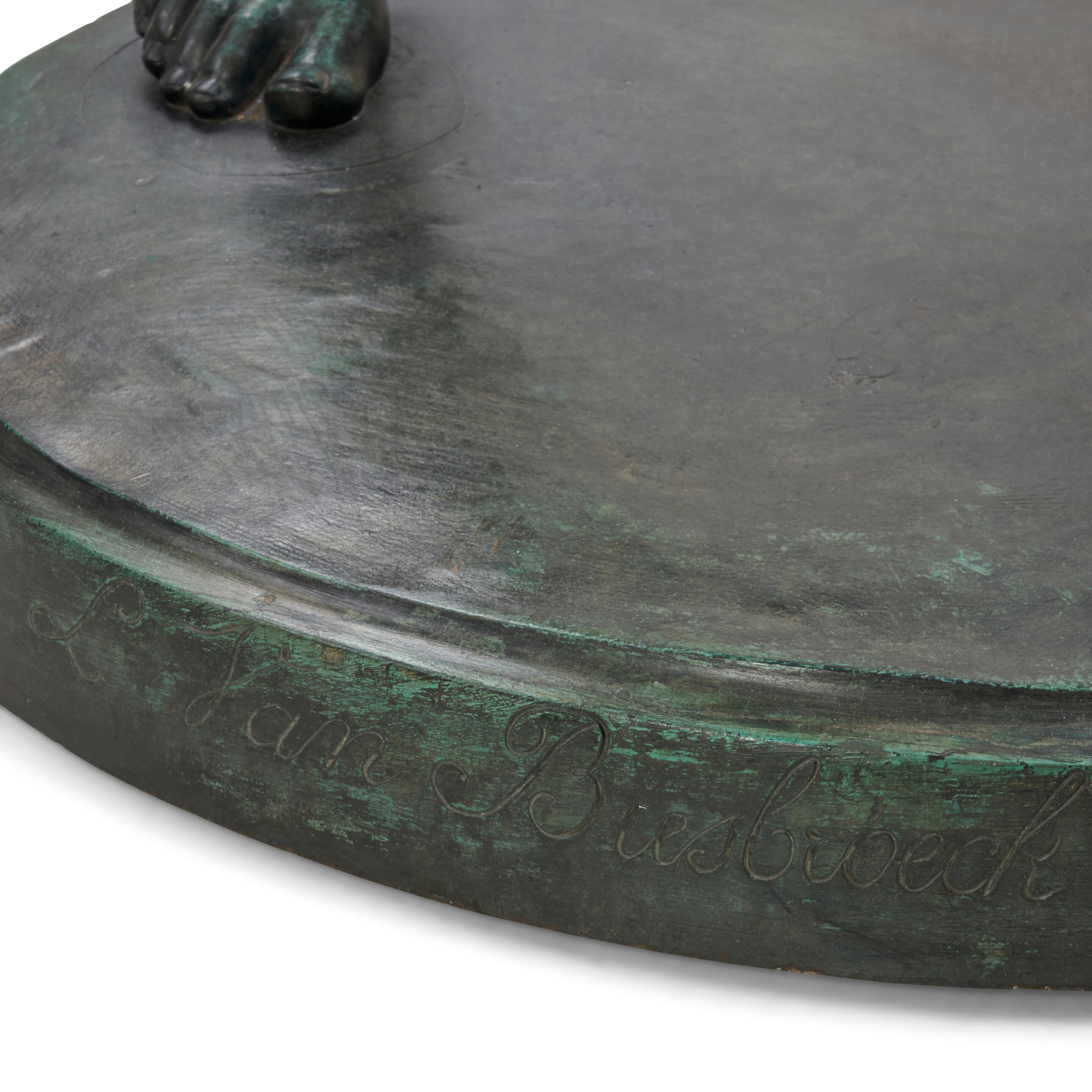 Artwork by Jules-Pierre van Biesbroeck, Standing Bronze Model of a Male Youth with Flowers, Made of bronze