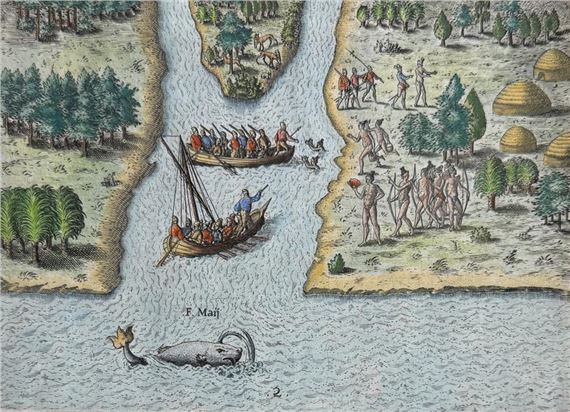 Theodor de Bry | The French sail to the May river (whale (1591 ...