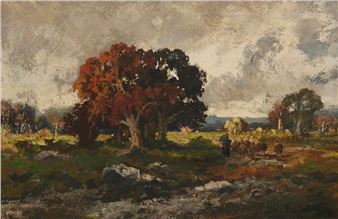 Shepherd with flock of sheep - Jules Dupré