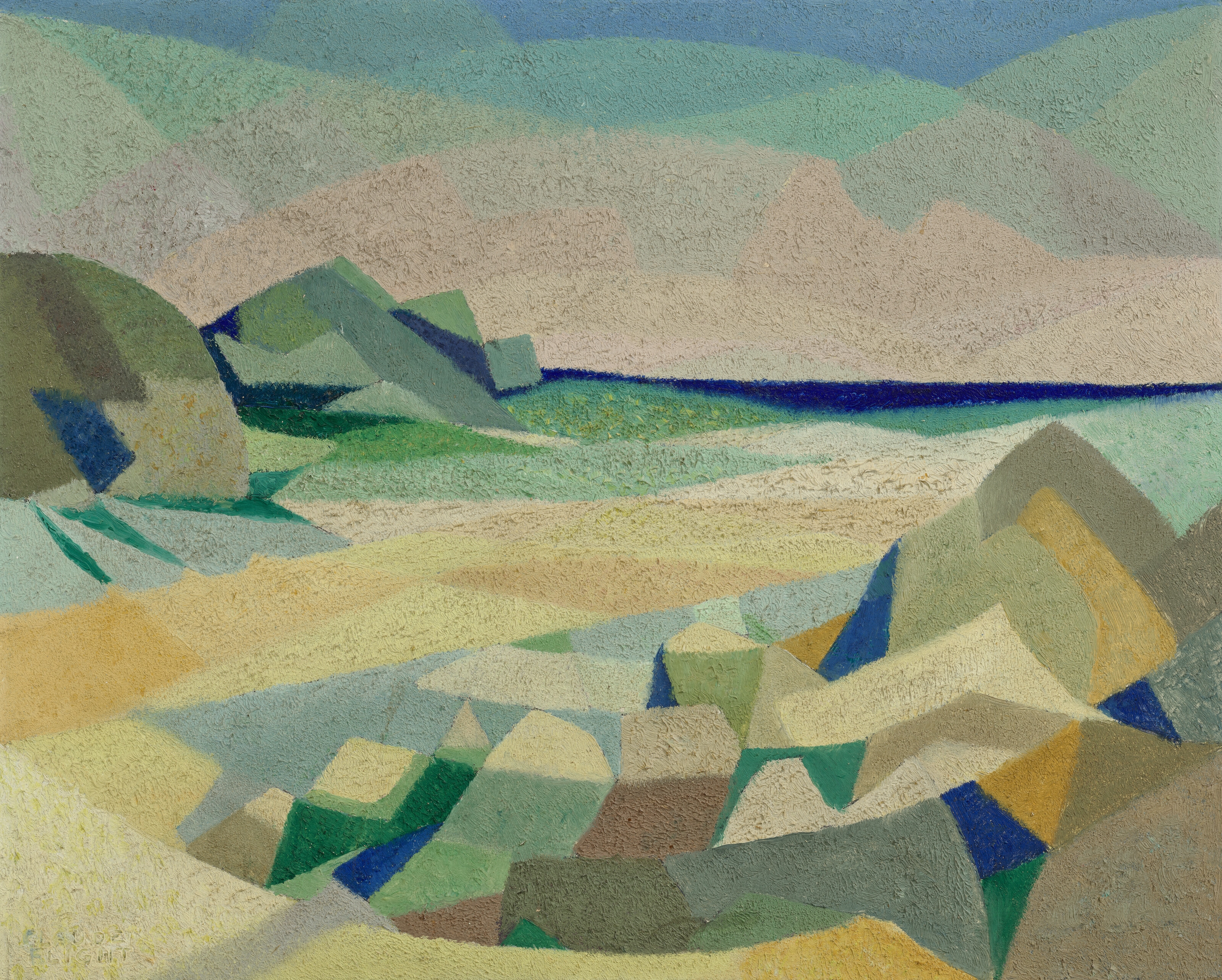 Artwork by Claude Flight, Sea-beach and Rocks, Made of oil on board