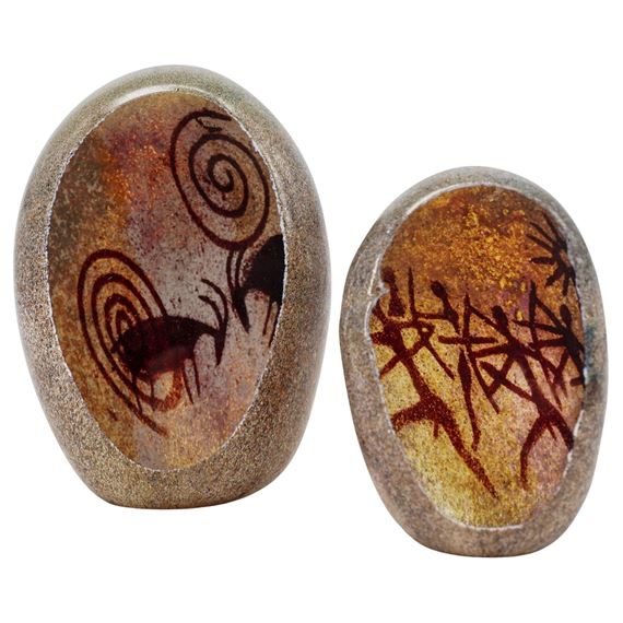Richard Satava | Pair of Neolithic Inspired Art Glass Paperweights ...